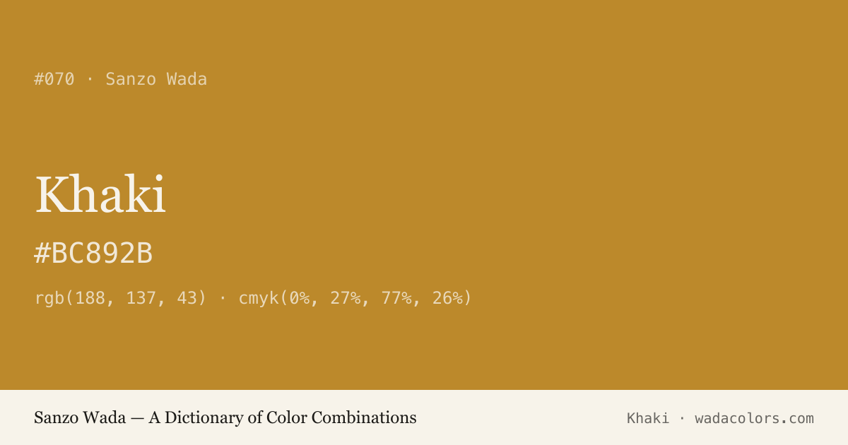 Khaki — Sanzo Wada color swatch, hex #BC892B