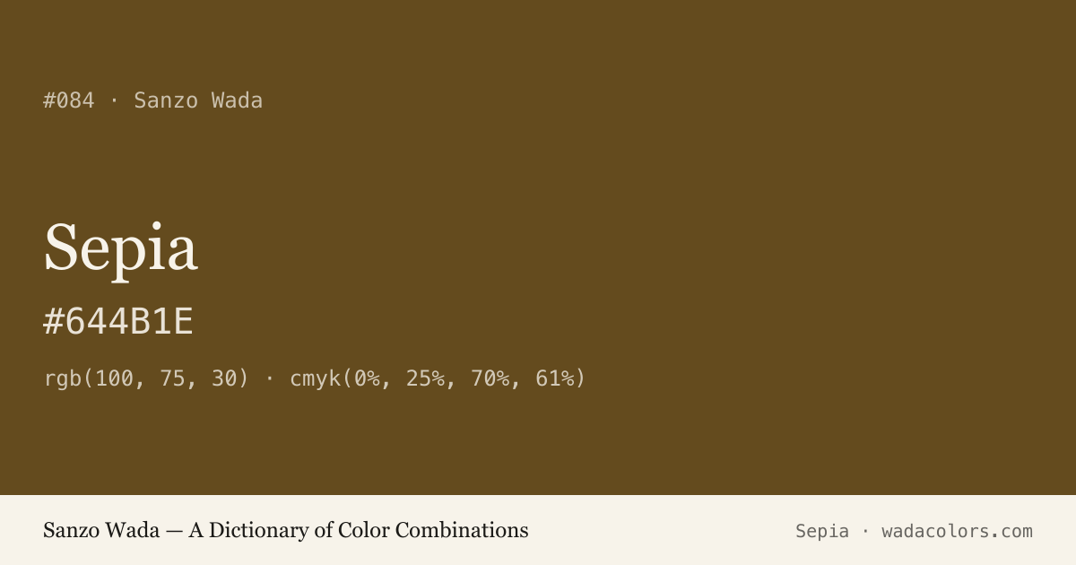 Sepia — Sanzo Wada color swatch, hex #644B1E