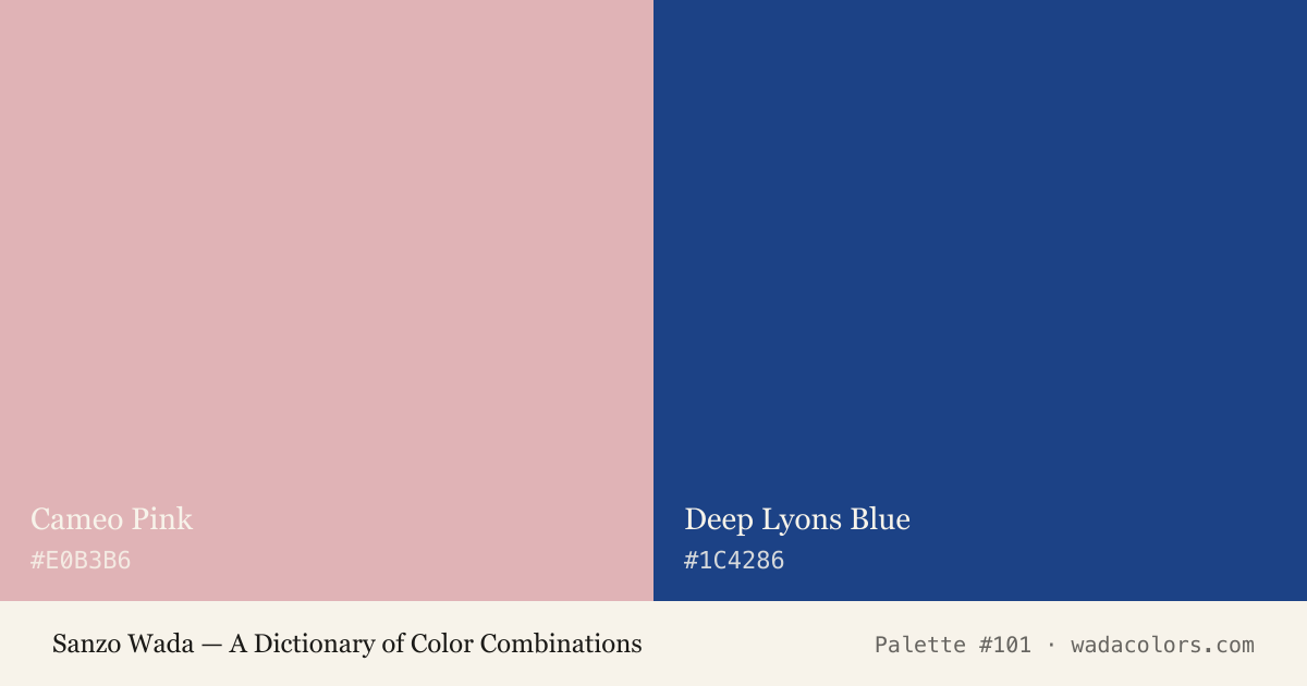 Sanzo Wada color palette #101: Cameo Pink, Deep Lyons Blue, with hex codes
