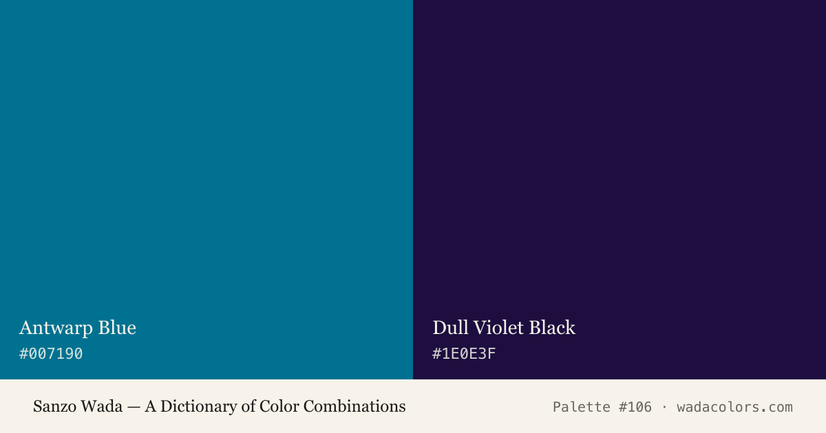 Sanzo Wada color palette #106: Antwarp Blue, Dull Violet Black, with hex codes