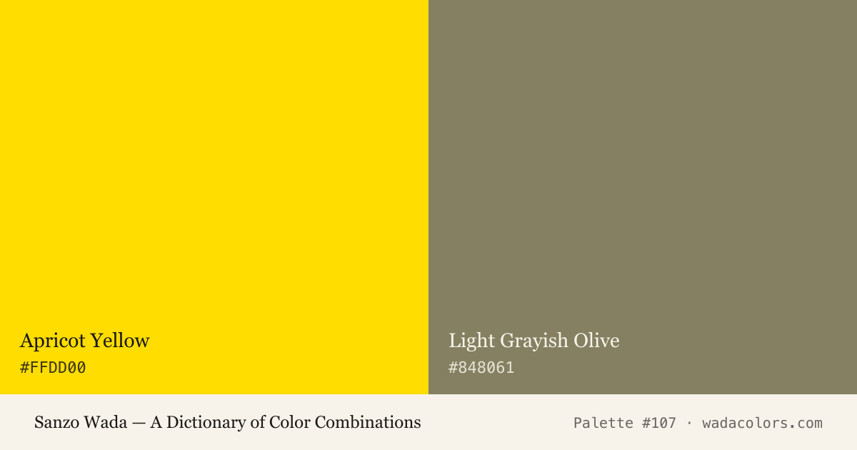 Sanzo Wada color palette #107: Apricot Yellow, Light Grayish Olive, with hex codes