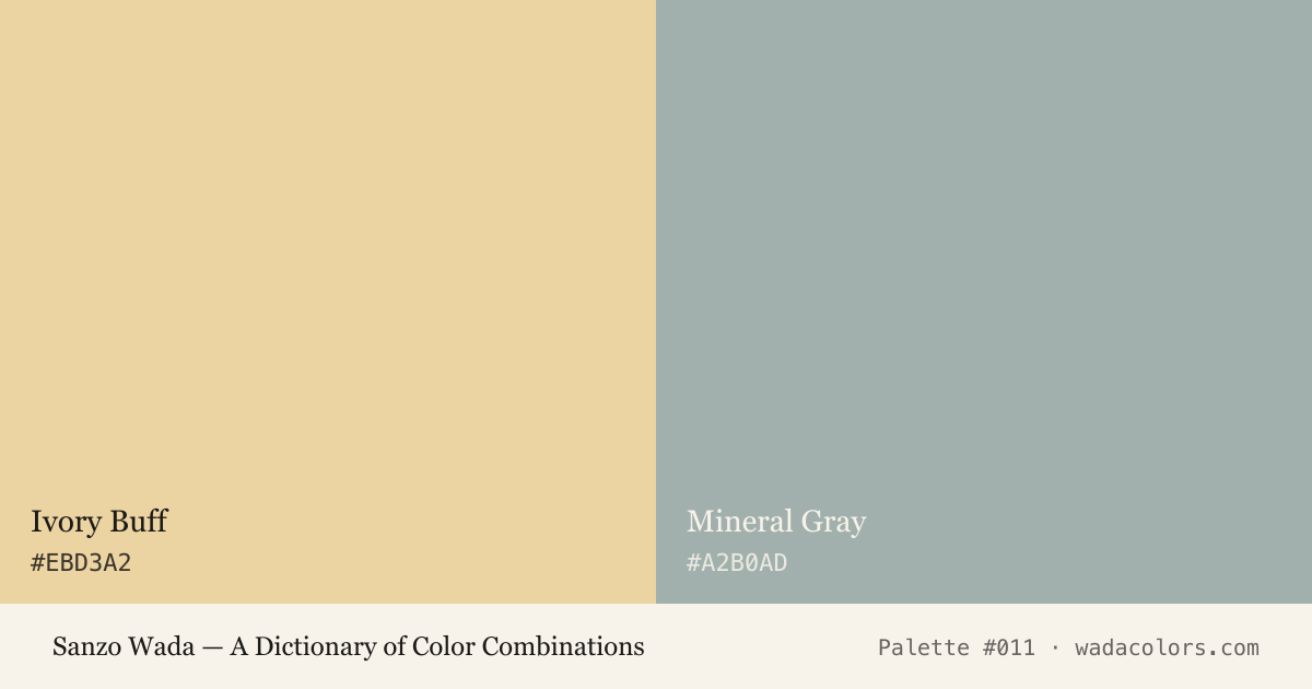 Sanzo Wada color palette #011: Ivory Buff, Mineral Gray, with hex codes