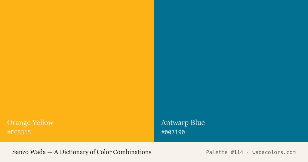 Sanzo Wada color palette #114: Orange Yellow, Antwarp Blue, with hex codes