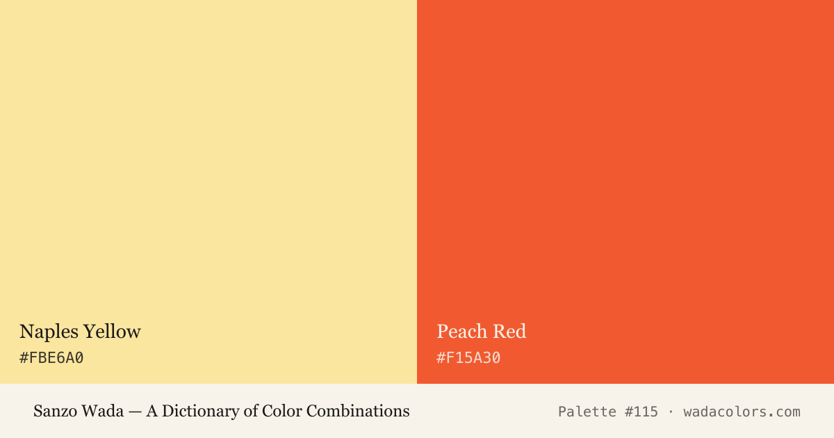 Sanzo Wada color palette #115: Naples Yellow, Peach Red, with hex codes