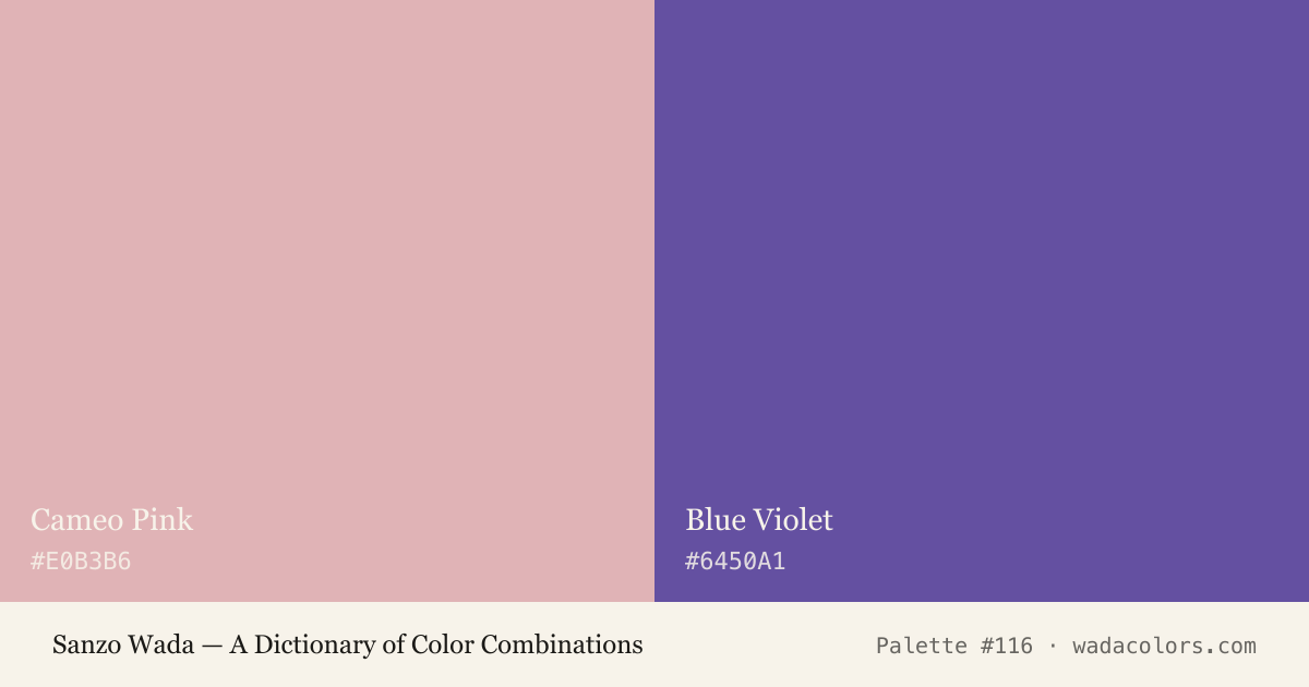 Sanzo Wada color palette #116: Cameo Pink, Blue Violet, with hex codes