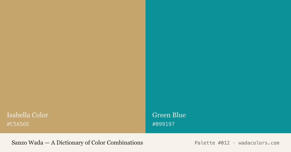 Sanzo Wada color palette #012: Isabella Color, Green Blue, with hex codes