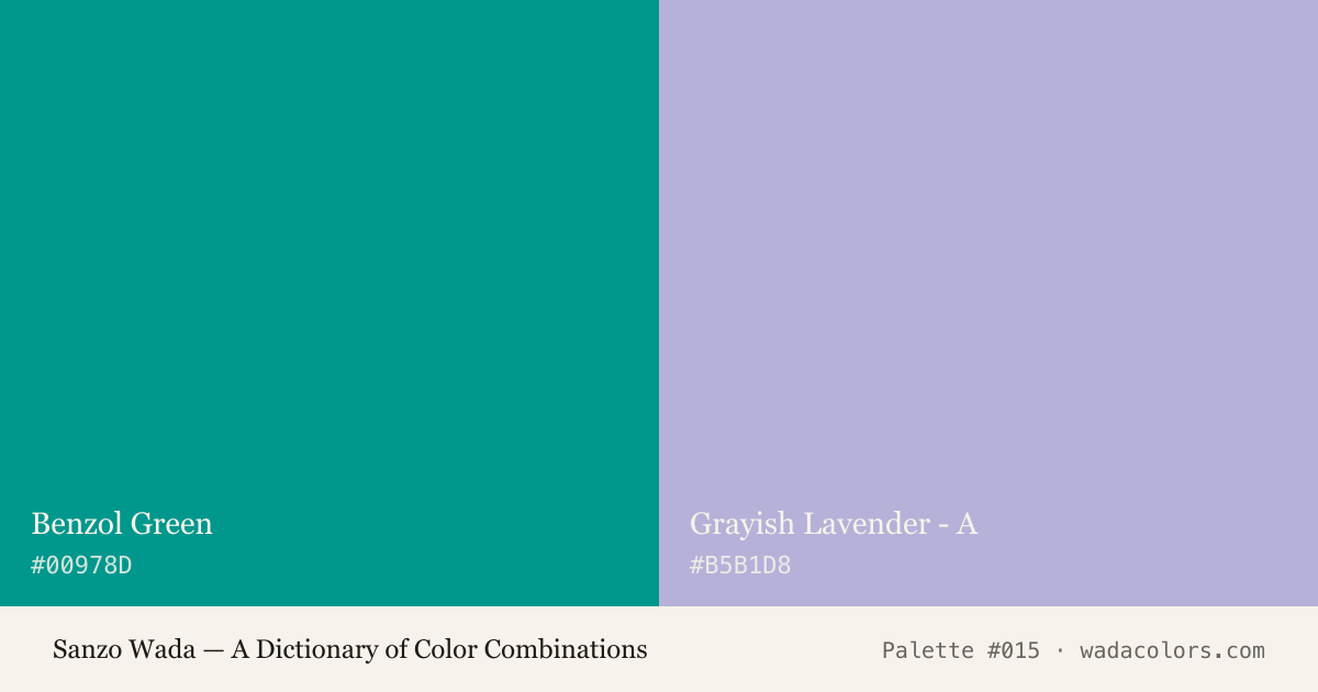 Sanzo Wada color palette #015: Benzol Green, Grayish Lavender - A, with hex codes