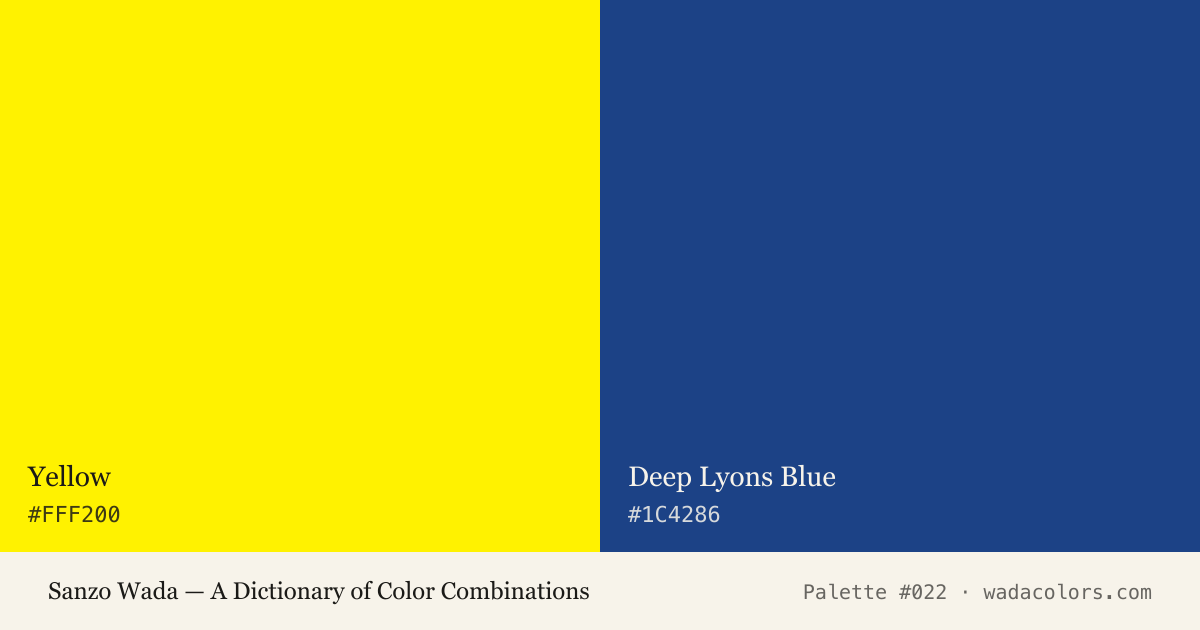 Sanzo Wada color palette #022: Yellow, Deep Lyons Blue, with hex codes