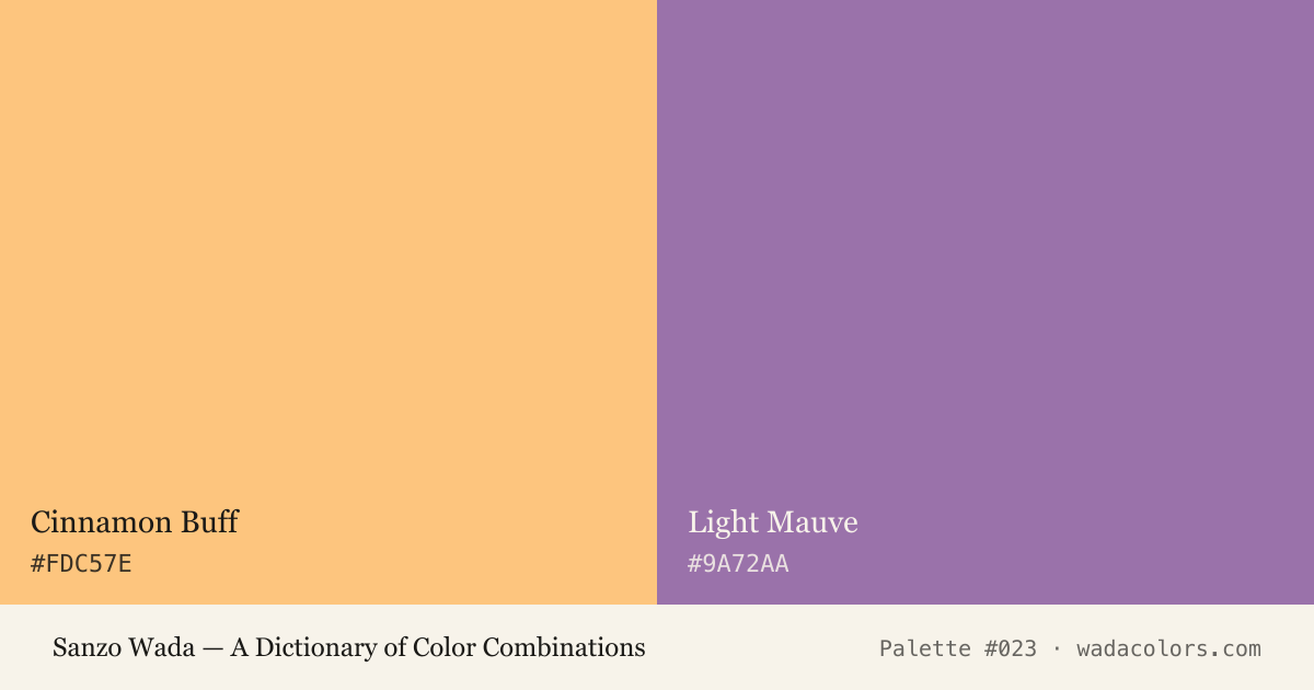 Sanzo Wada color palette #023: Cinnamon Buff, Light Mauve, with hex codes