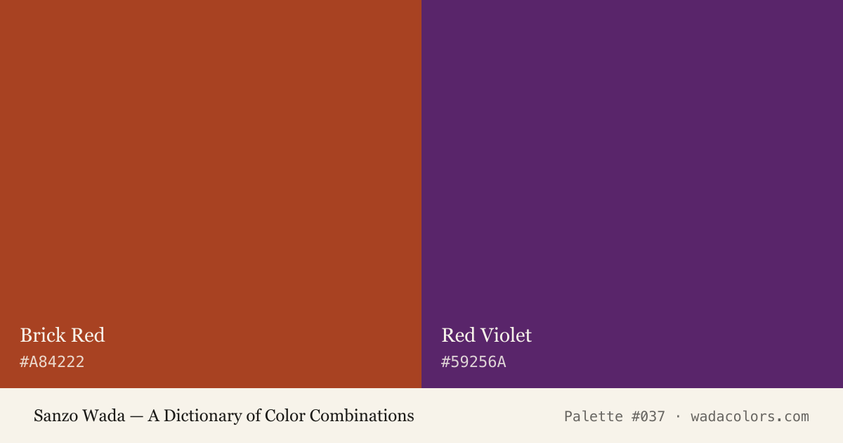 Sanzo Wada color palette #037: Brick Red, Red Violet, with hex codes
