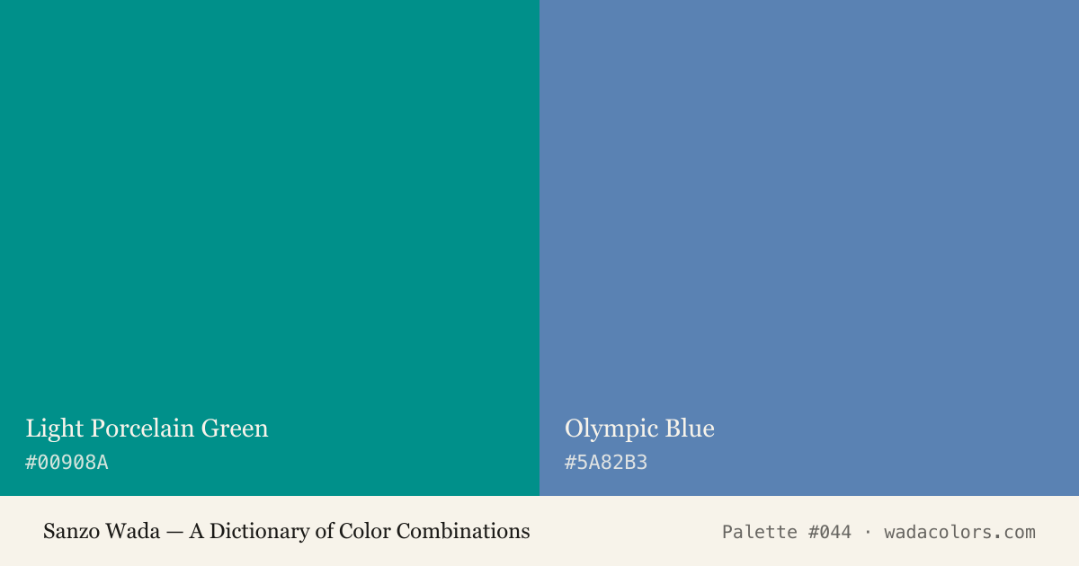Sanzo Wada color palette #044: Light Porcelain Green, Olympic Blue, with hex codes