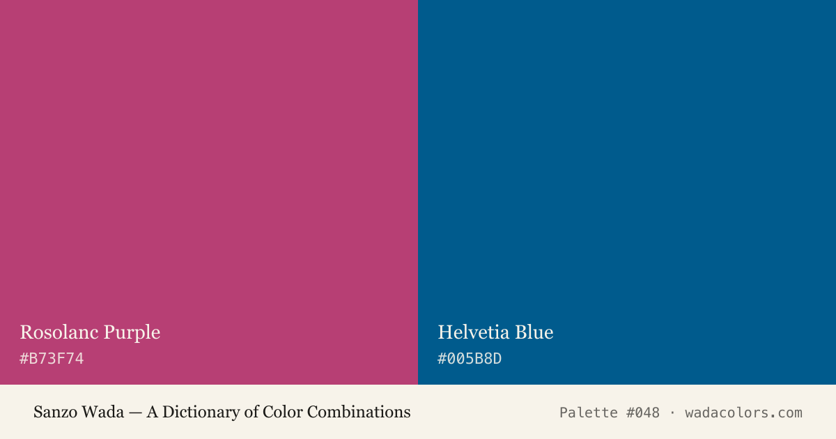 Sanzo Wada color palette #048: Rosolanc Purple, Helvetia Blue, with hex codes