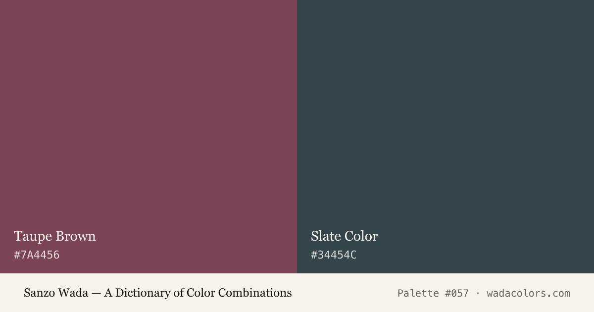 Sanzo Wada color palette #057: Taupe Brown, Slate Color, with hex codes