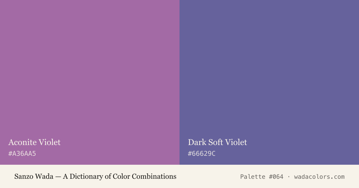 Sanzo Wada color palette #064: Aconite Violet, Dark Soft Violet, with hex codes