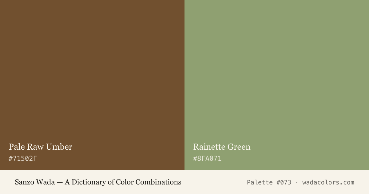 Sanzo Wada color palette #073: Pale Raw Umber, Rainette Green, with hex codes