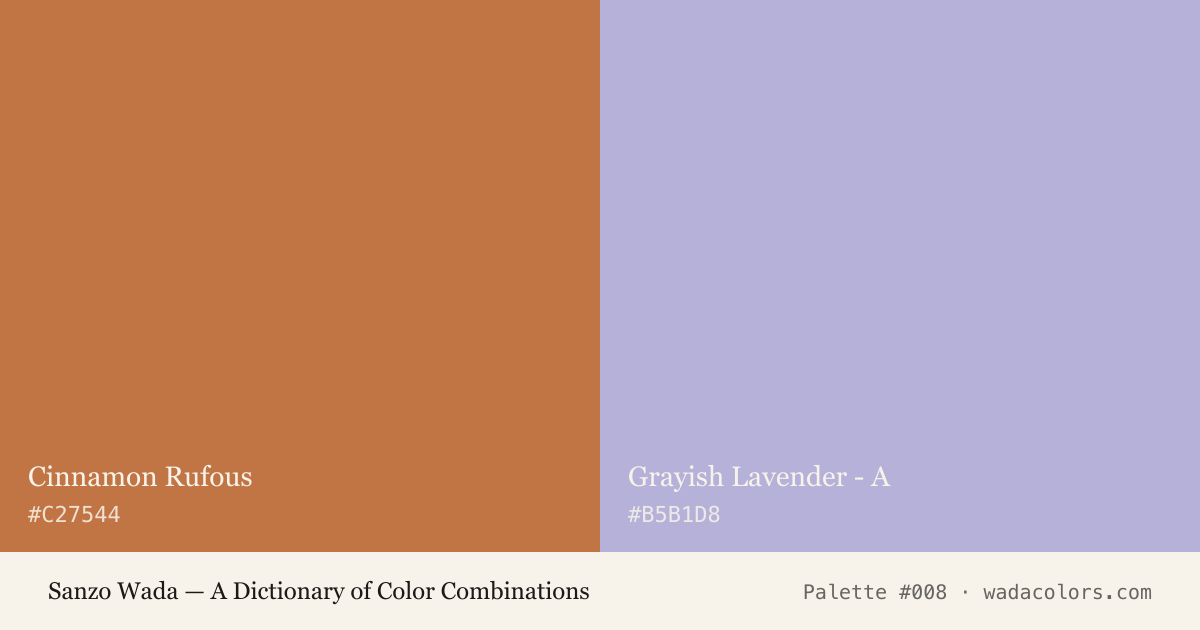 Sanzo Wada color palette #008: Cinnamon Rufous, Grayish Lavender - A, with hex codes