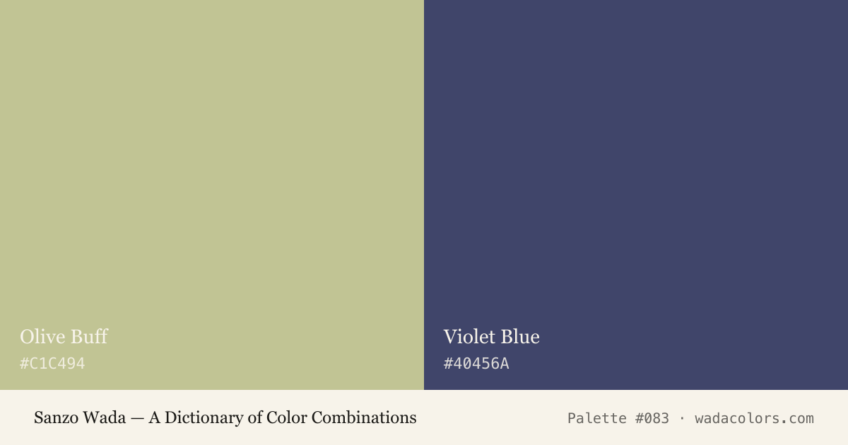 Sanzo Wada color palette #083: Olive Buff, Violet Blue, with hex codes