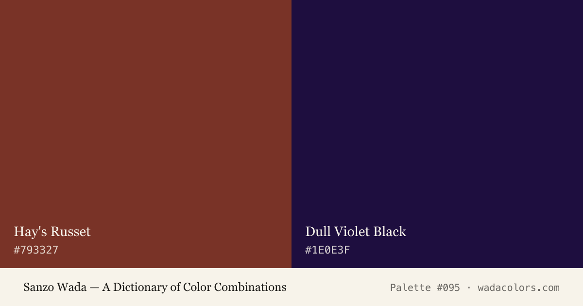 Sanzo Wada color palette #095: Hay's Russet, Dull Violet Black, with hex codes