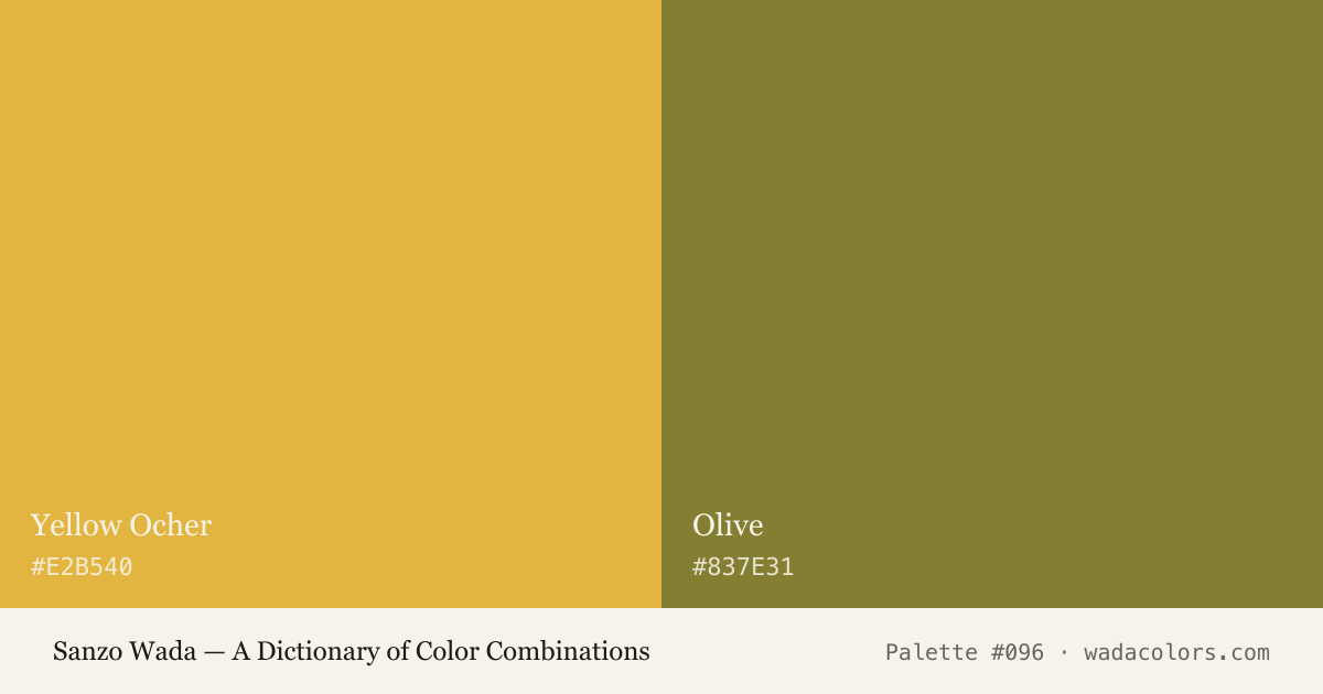 Sanzo Wada color palette #096: Yellow Ocher, Olive, with hex codes